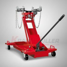 KraftMuller Low Position Transmission Jack - 1 Ton capacity, chains for safe loading, and adjustable saddle.