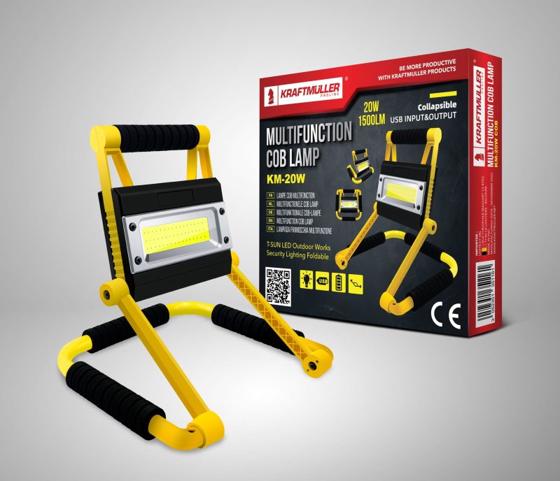 KraftMuller 20W Multifunction COB Lamp - Super bright and portable with USB charging and power bank function.