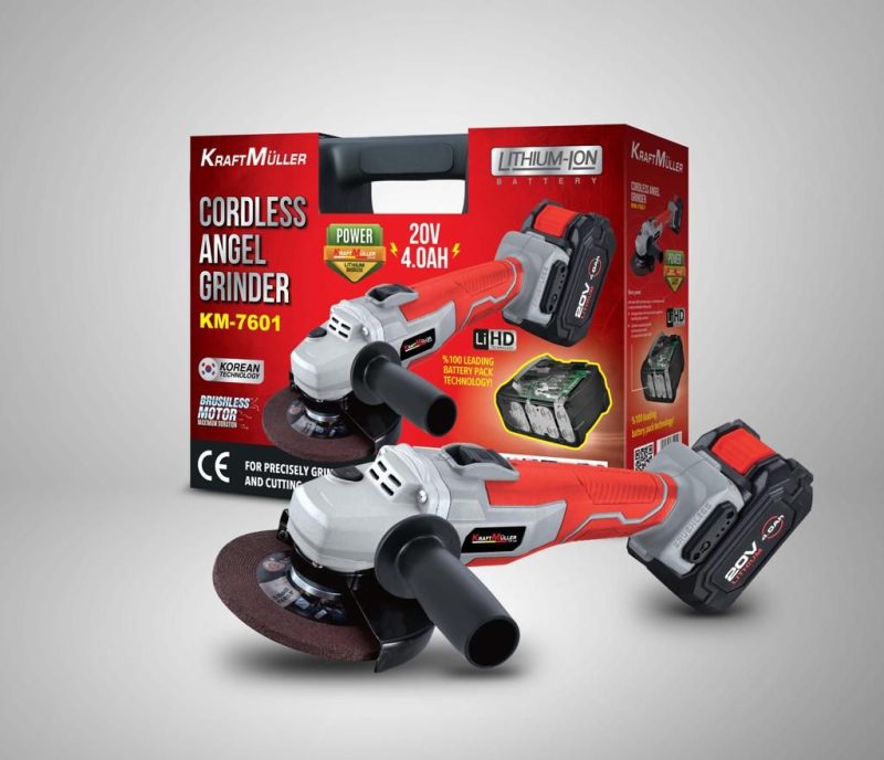 KraftMuller KM-7601 Cordless Angle Grinder - Powerful cordless angle grinder for versatile tasks.