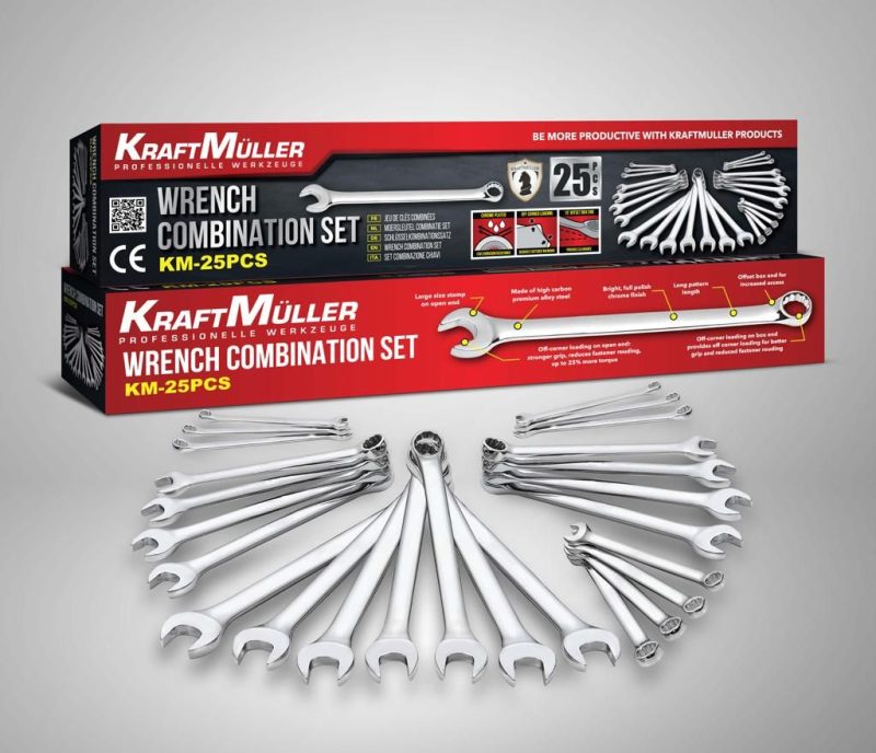 KraftMuller 25-Piece Wrench Combination Set - Comprehensive wrenches for various applications.